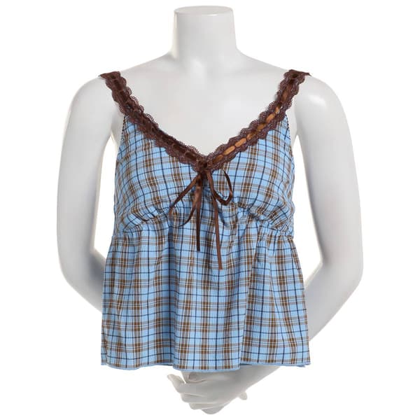 Juniors Madden Girl Plaid Texture Lace Trim Cami - image 
