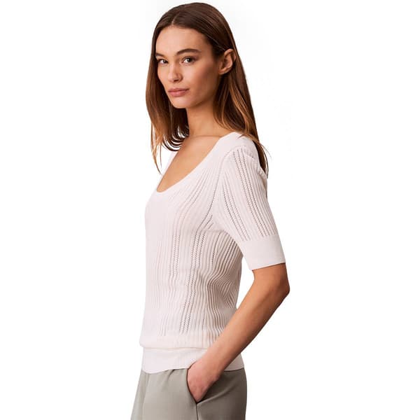 Womens Calvin Klein Short Sleeve Scoop Neck Pointelle Sweater
