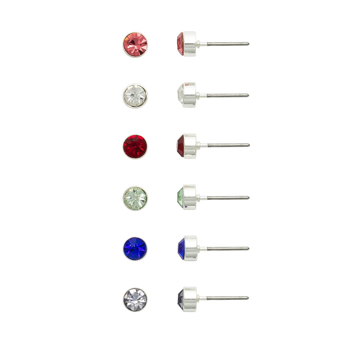 Design Collection 6pr. Silver Multi Color Crystal Stud...