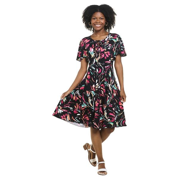 Plus Size Sami & Jo Flutter Sleeve Tie Neck Abstract A-Line Dress - image 