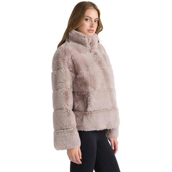 Womens NVLT Wide Stripe Faux Fur Coat with Stand Collar