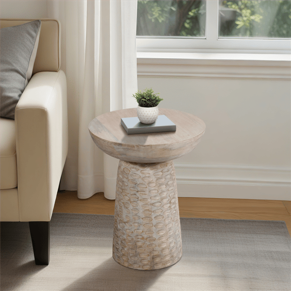 Sagebrook Home 20in. Hammered Base Wood Accent Table