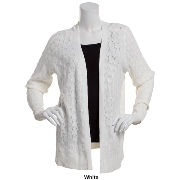 Womens Napa Valley Long Sleeve Pointelle Open Front Cardigan