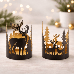 Melrose Cut Metal Deer & Forest Candle Holder - Set of 2