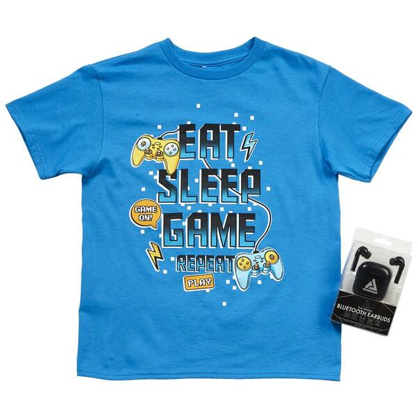 Boys &#40;8-20&#41; Audio Council Eat Sleep Game Repeat Tee - Turquoise - image 