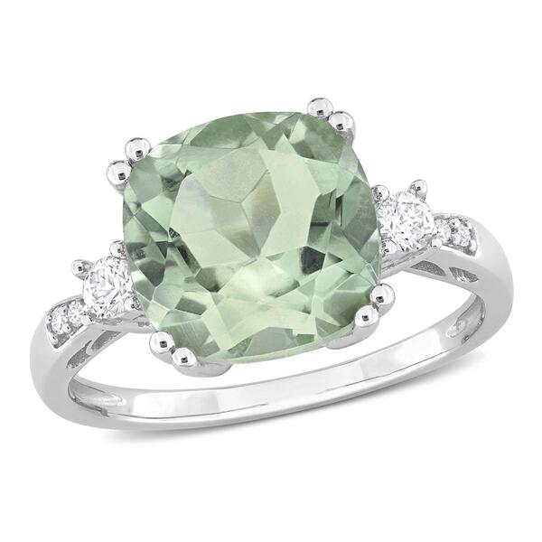 White Gold White Sapphire & Green Quartz Cocktail Ring w/ Diamond - image 