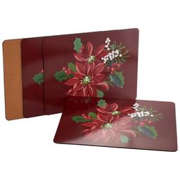 Laura Ashley(R) 4pk. Cork Back Christmas Floral Placemats