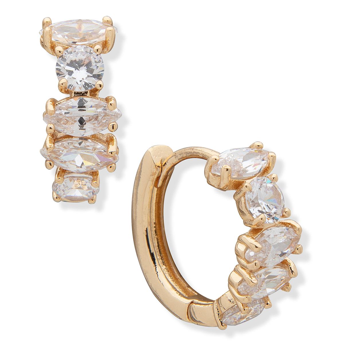 Anne Klein Gold Tone and Crystal Petite Hoop Earrings