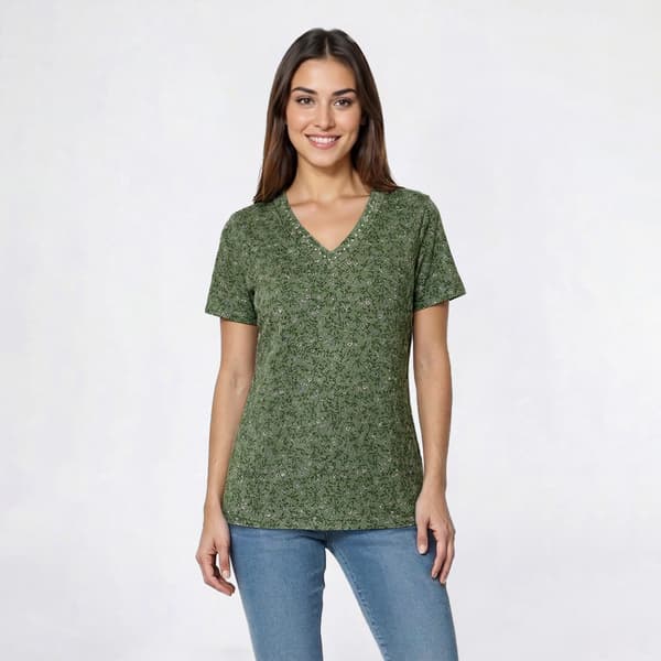 Womens Hasting & Smith Short Sleeve Floral V Neck Tee - image 