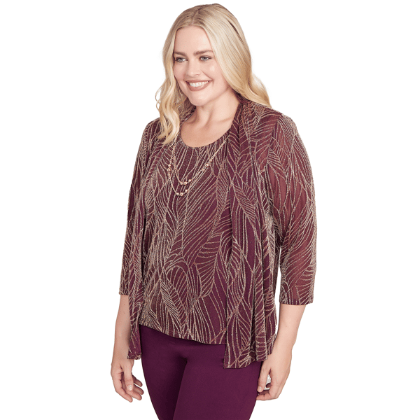 Womens Alfred Dunner Urban Legend Leaf Two In One Blouse