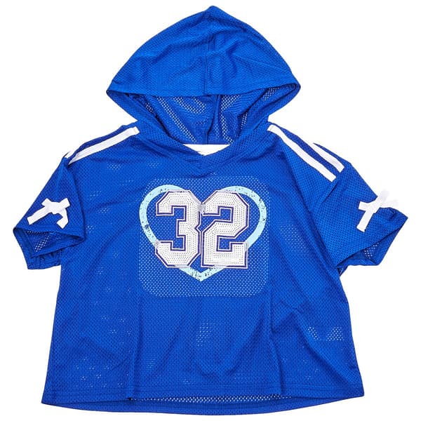 Girls (7-16) Jolie & Joy Short Sleeve Hooded Varsity Sequin Top - image 