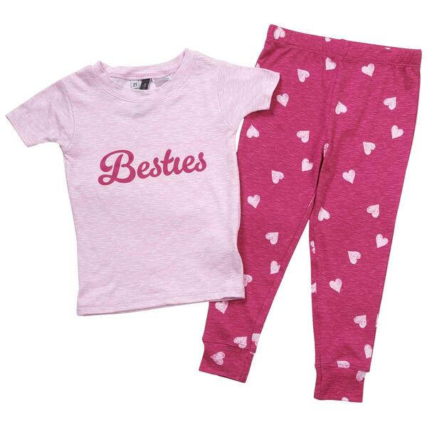 Girls &#40;4-6x&#41; Jaclyn Short Sleeve Besties Hearts Jogger Pajama Set - image 