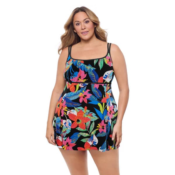 Plus Size Great Lengths Empire Princess Seam Swim Dress - image 