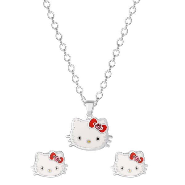 Brass Hello Kitty&#174; Stud Earrings & Pendant Necklace Set