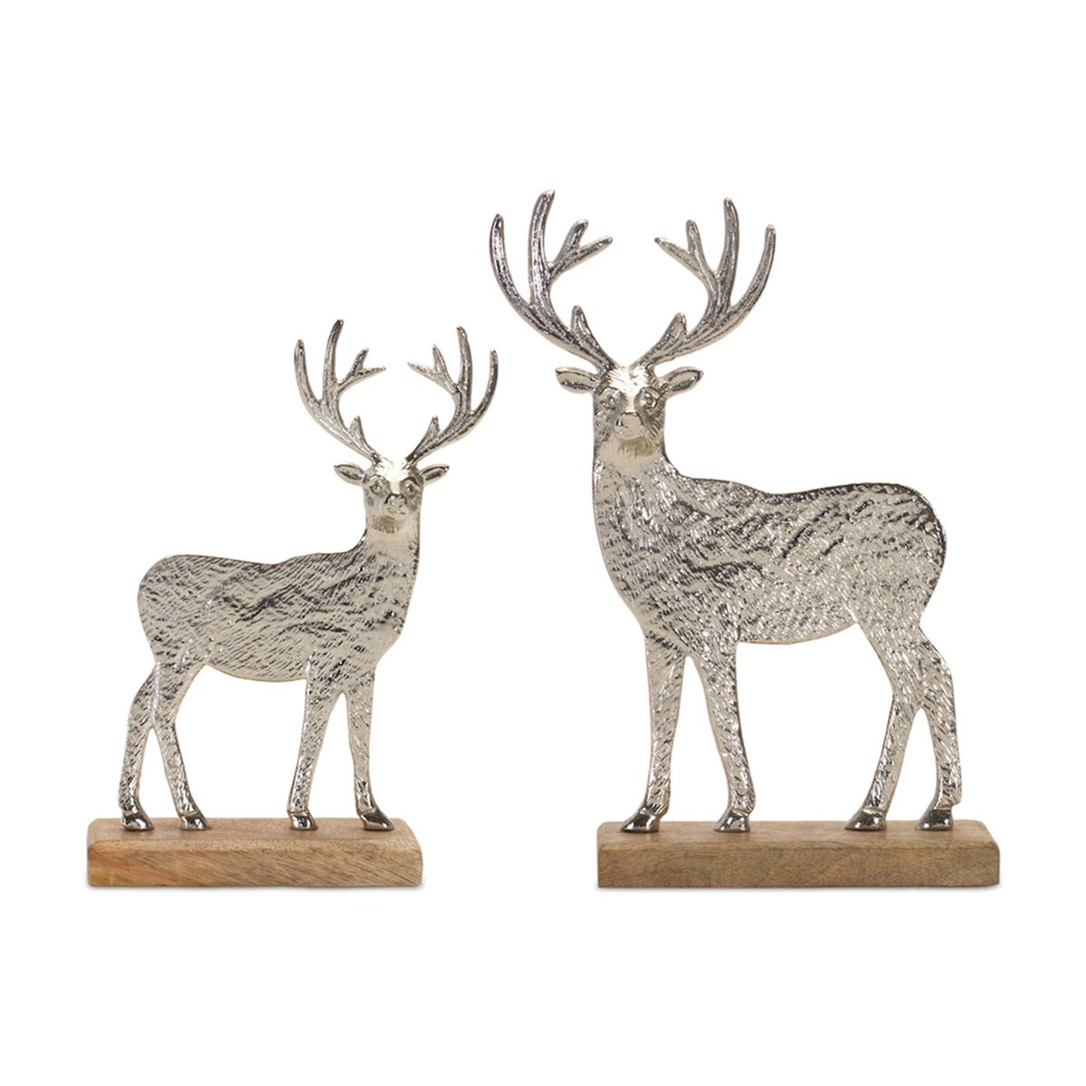 Melrose Metal Deer Silhouette with Wood Base - Set of 2