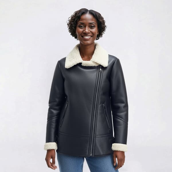 Womens Steve Madden Faux Shearling Motorcyle Jacket