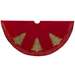 Kurt S. Adler 60in. Red Tree Skirt with Green Embroidered Trees