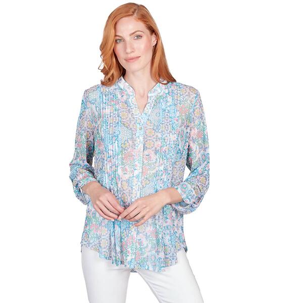 Womens Ruby Rd. Garden Variety Knit Button Front Paisley Top - image 