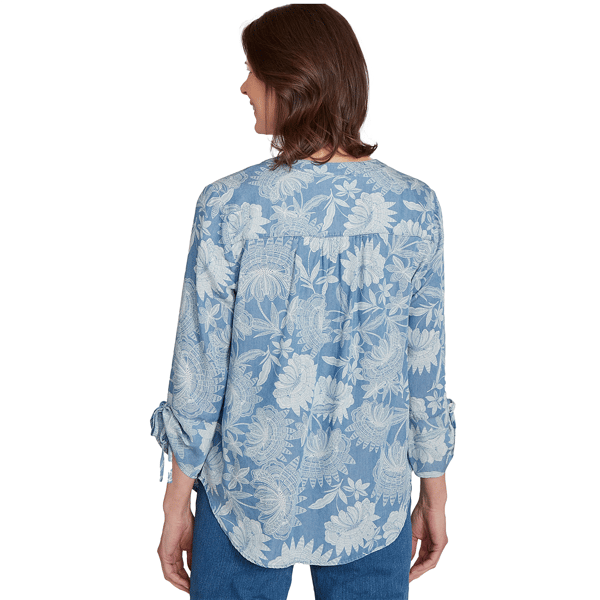 Petite Alfred Dunner Classics Split Neck Floral Tie Sleeve Blouse