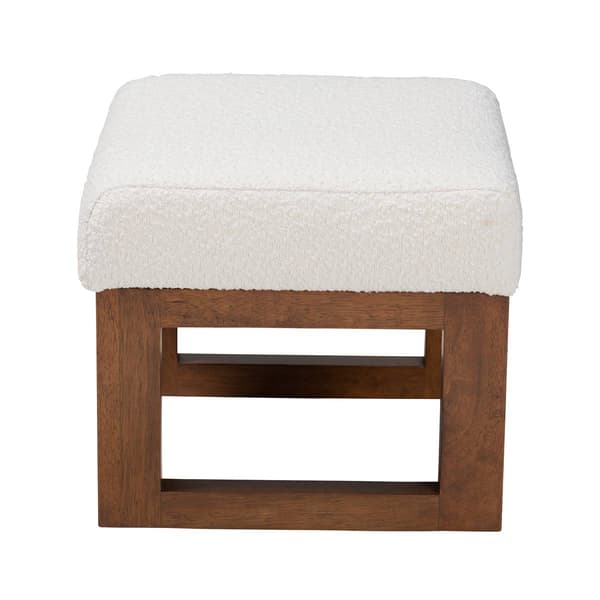 Baxton Studio Yashiya Off-White Boucle Wood Ottoman Footstool
