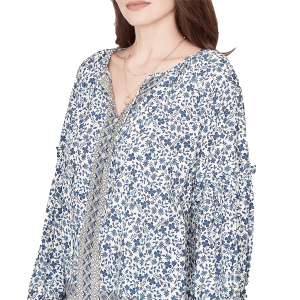 Womens Skye’s the Limit Fresh Start Ruffle Ditsy Floral Blouse