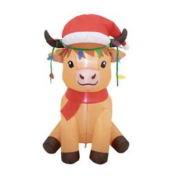 Inflatable 4ft. Highland Cow with String Lights