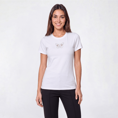 Womens French Laundry Butterfly Cutout Rhinestone Tee - image 