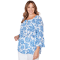 Plus Size Hearts of Palm Embraceable Blue Floral Crinkle Blouse - image 3