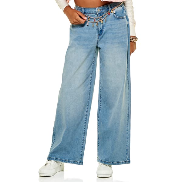 Juniors No Comment Wide Leg Jeans W/ Charm Belt - image 