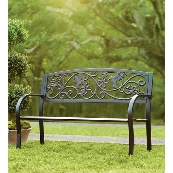 Evergreen Hummingbird Metal Garden Bench - image 