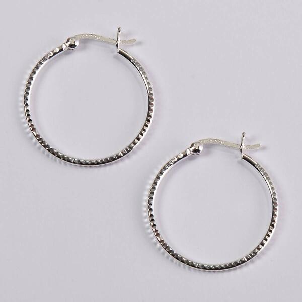 Sterling Silver 2x25mm Diamond Cut Hoop Earrings - image 