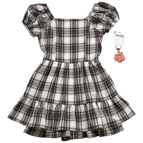 Girls (7-16) Speechless(R) Short Sleeve Plaid Jumper w/ Keychain - image 