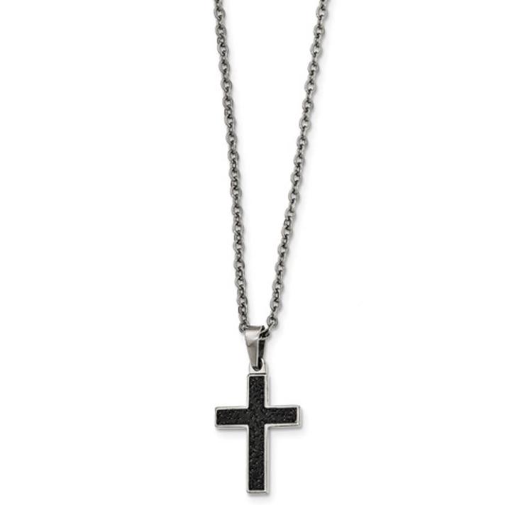 Mens Gentlemen's Classics(tm) Textured Black Plated Cross Necklace
