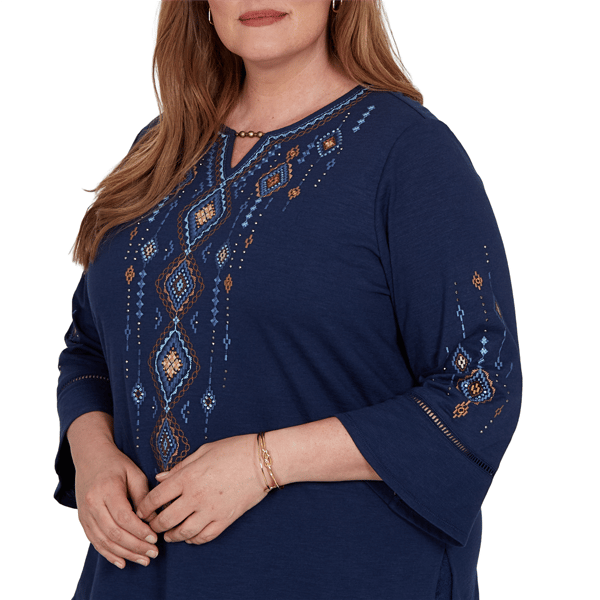 Plus Size Alfred Dunner Tuscany Diamond Embroidery Blouse