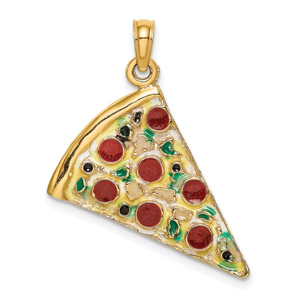 Unisex Gold Classics&#40;tm&#41; 14kt Gold Enamel Large Pizza Slice Pendant - image 