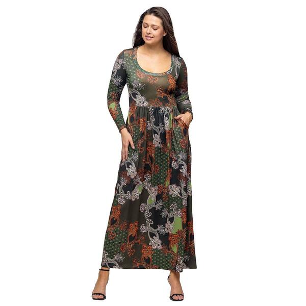 Womens 24/7 Comfort Apparel Green Empire Waist Pocket Maxi Dress - image 