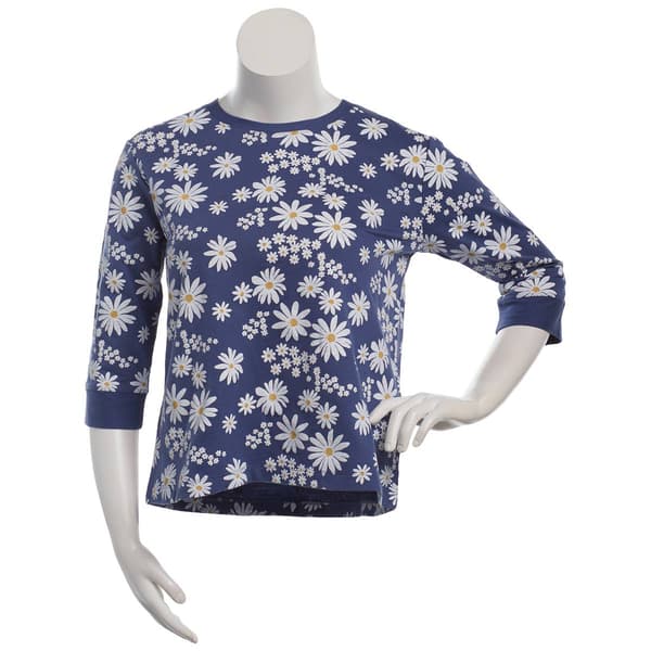 Petite Bonnie Evans 3/4 Sleeve French Terry Daisies Sweater
