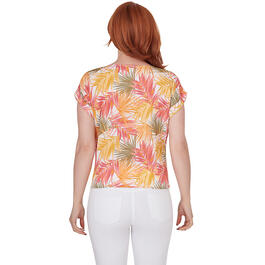Womens Hearts of Palm A Touch of Tropical Leaf V-Neck Blouse