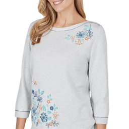 Womens Alfred Dunner Ann Arbor Floral Embroidered Sweater