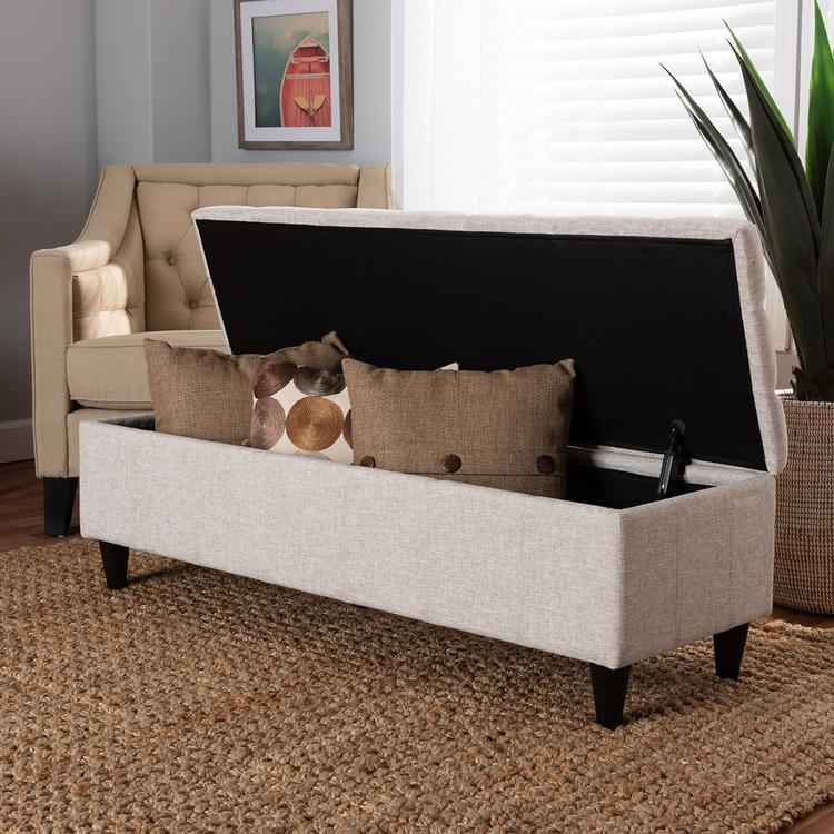 Baxton Brette Mid-Century Upholstered Storage Bench Ottoman