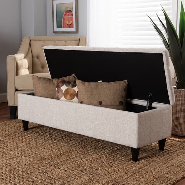 Baxton Brette Mid-Century Upholstered Storage Bench Ottoman
