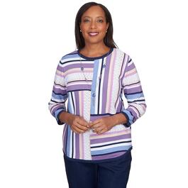 Womens Alfred Dunner Lavender Fields Stripe Sweater w/Necklace