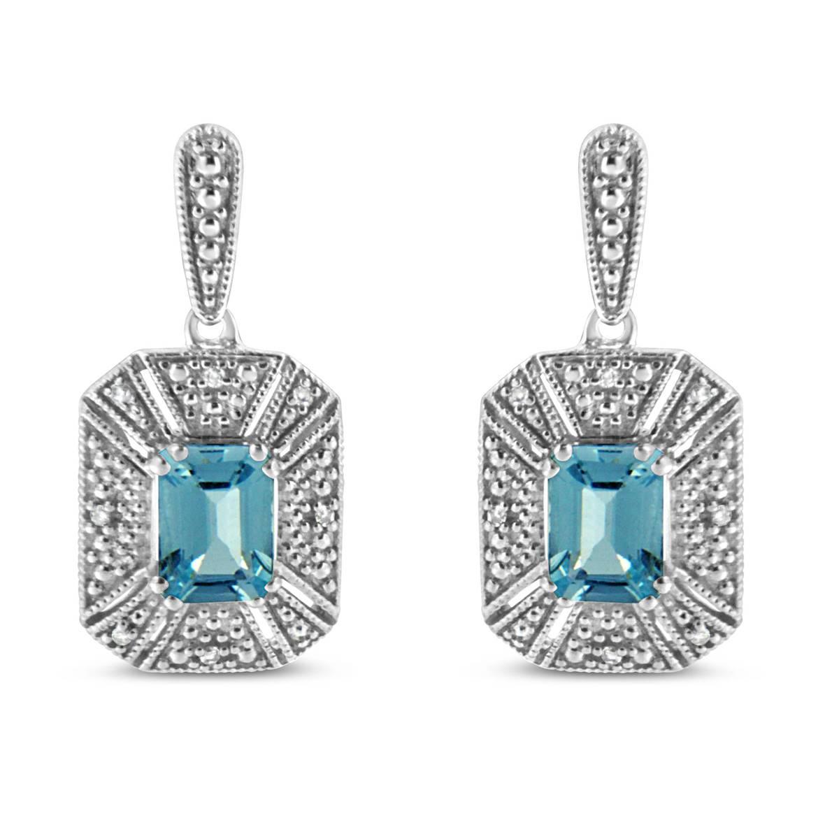 Haus of Brilliance Blue Topaz Diamond Halo Dangle Earrings