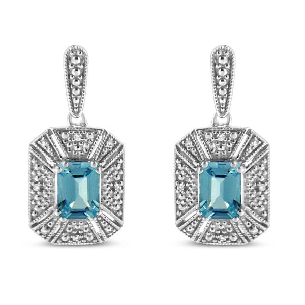 Haus of Brilliance Blue Topaz Diamond Halo Dangle Earrings - image 