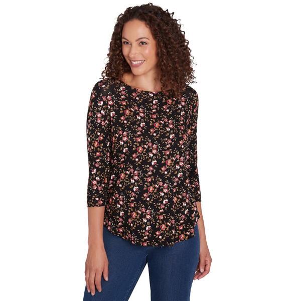 Petite Emaline Key Items 3/4 Sleeve Floral Boat Neck Tee - image 