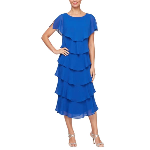 Womens SLNY Split Flutter Sleeve Tiered Midi Dress - image 