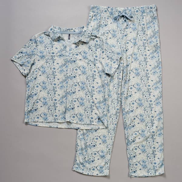 Petites Izod Short Sleeve Crinkled Floral Pajama Set