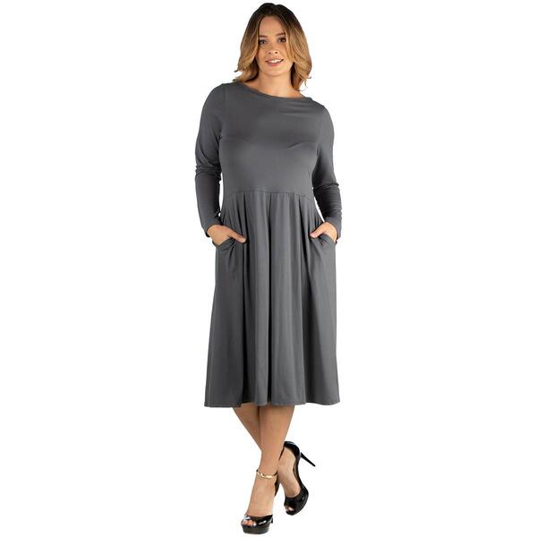 Plus Size 24/7 Comfort Apparel Long Sleeve Pleated Midi Dress - image 