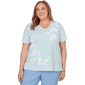 Plus Size  Alfred Dunner Caribbean Blues Stripe Floral Tee - image 1