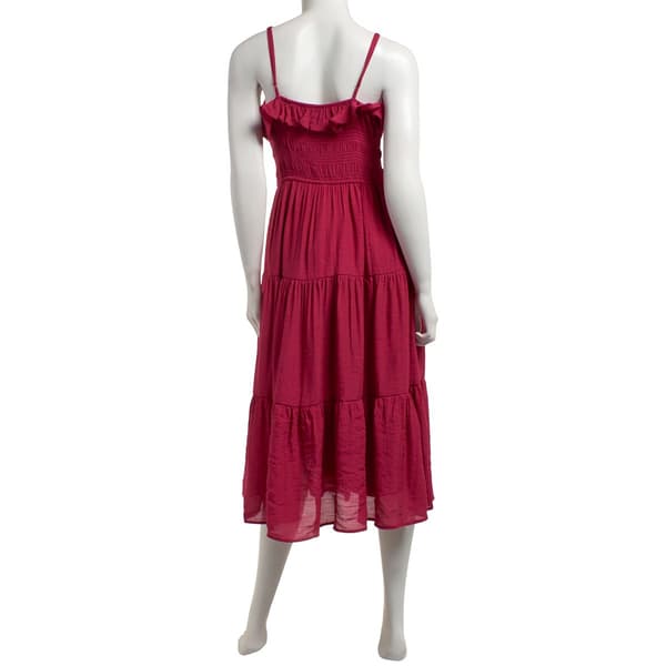 Juniors Trixxi Solid Gauze Smock Ruffle Bodice Midi Dress